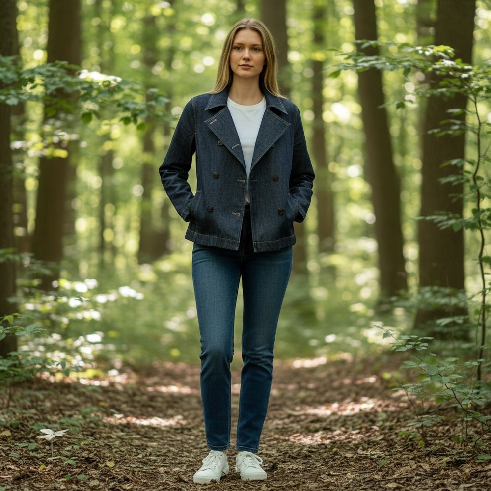 The Limited Womens Denim Peacoat Jacket Dark Wash Indigo Double Breasted M